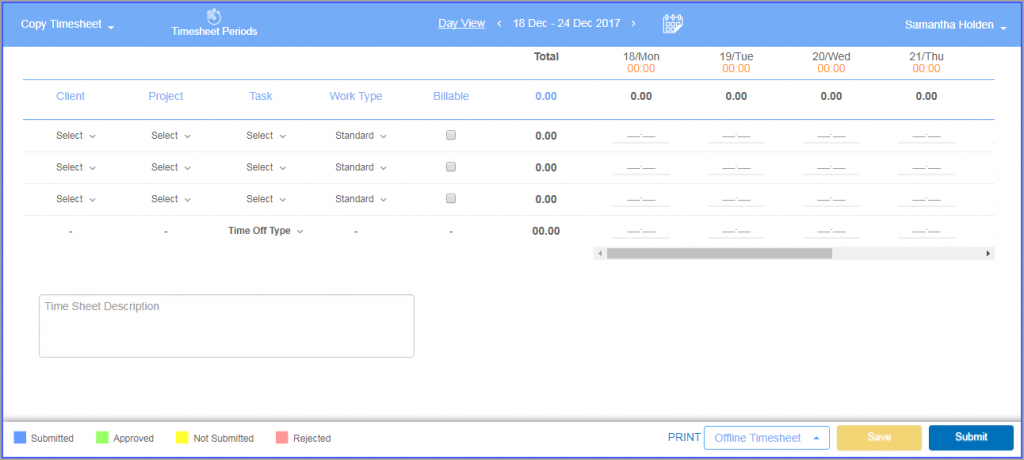 Weekly view with Worktype